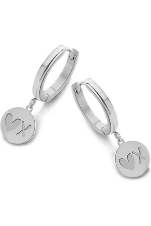CO88 Sense 8CE 70124 Stalen oorringen met hanger - rond - hart en kus - 15mm