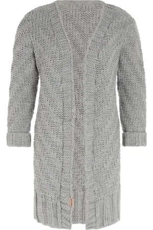 Knit Factory Sally Gebreid Dames Vest - Grof gebreid grijsbruin damesvest - Cardigan voor de herfst en winter - Middellang vest reikend tot boven de knie - - 40/42