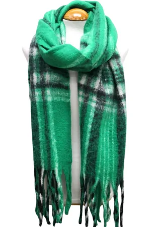 Merkloos Warme Sjaal - Dikke Kwaliteit - Geruit - Groen/Zwart - 215 x 38 cm (225)