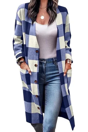 Merkloos Geruit Overhemdjack met Lange Mouwen voor Dames - Blauw - XL