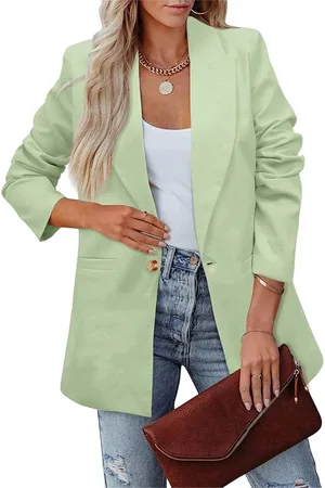 Merkloos Colbert Revers Blazer met Lange Mouwen - Zacht Polyester - Pure Kleur - Casual Damesblazer voor Zakelijk Werk - Buiten - Grote