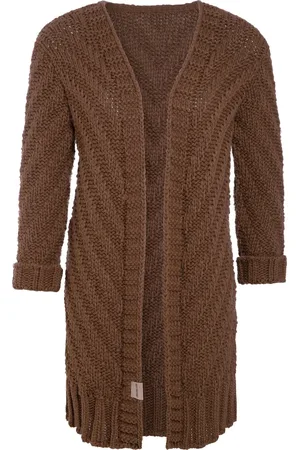 Knit Factory Sally Gebreid Dames Vest - Grof gebreid bruin damesvest - Cardigan voor de herfst en winter - Middellang vest reikend tot boven de knie - - 40/42