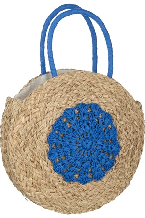 J-line D- - Strandtas Rond Bloem Zeegras Nat/blauw - 40x7x40cm