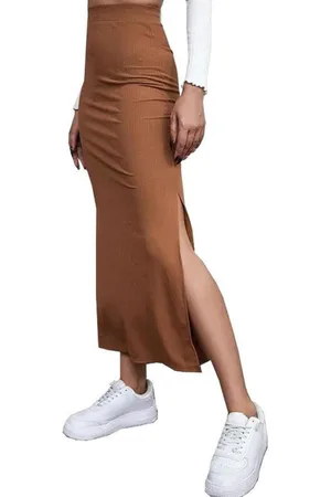 Merkloos Hoge Taille Bodycon Lange Rok met Split voor Vrouwen - Casual Pure Kleur Rok voor Winkelen Vakantie Feest Bruiloft