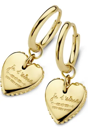 CO88 Divine 8CE 70353 Stalen oorringen met hanger - hart - tekst - 12 mm