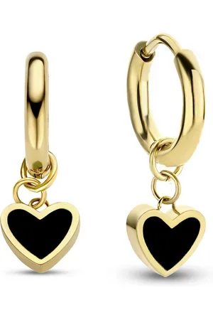 CO88 Oorbellen Dames - Oorbellen Met Hanger - 6,5x7mm Hart - Emaille - - Ø12mm - Staal - Goudkleurig - 8CE-70402
