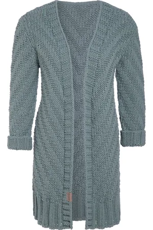 Knit Factory Sally Gebreid Dames Vest - Grof gebreid groen damesvest - Cardigan voor de herfst en winter - Middellang vest reikend tot boven de knie - - 36/38