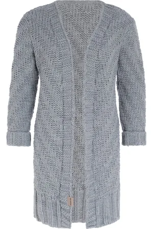Knit Factory Sally Gebreid Dames Vest - Grof gebreid lichtgrijs damesvest - Cardigan voor de herfst en winter - Middellang vest reikend tot boven de knie - - 40/42