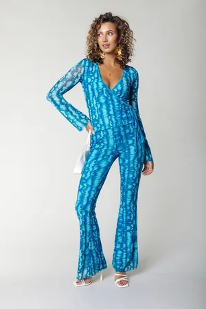 Colourful rebel Tie Dye Mesh Extra Flare Pants- M