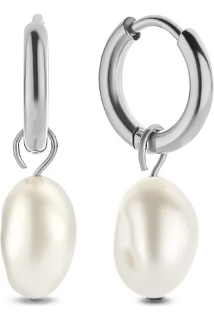 CO88 Oorbellen Dames - Oorringen Met Hanger - Parel Oorbellen - 9x7mm - ??11mm - Staal - - 8CE-70425