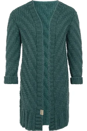 Knit Factory Sally Gebreid Dames Vest - Grof gebreid groen damesvest - Cardigan voor de herfst en winter - Middellang vest reikend tot boven de knie - - 40/42