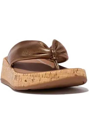FitFlop F-Mode Leather-Twist Flatform Toe-Thongs (Cork)