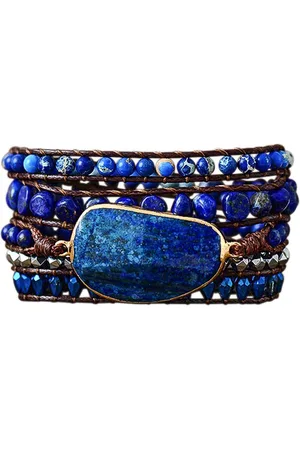 Marama Wikkelarmband Blue Lagoon - edelsteen Lapis Lazuli - leer - damesarmband - cadeautje voor haar