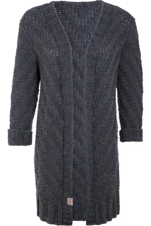 Knit Factory Sally Gebreid Dames Vest - Grof gebreid donkergrijs damesvest - Cardigan voor de herfst en winter - Middellang vest reikend tot boven de knie - - 40/42