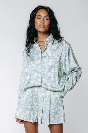 Colourful rebel Olet Swirl Satin Button Down Blouse