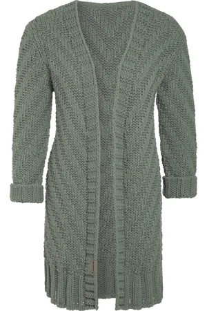 Knit Factory Sally Gebreid Dames Vest - Grof gebreid groen damesvest - Cardigan voor de herfst en winter - Middellang vest reikend tot boven de knie - - 40/42