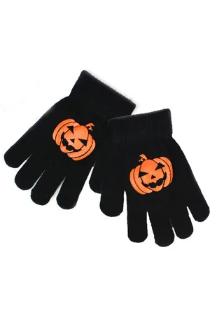 No Evil Zwarte kinderhandschoenen haloween met oranje pompoen