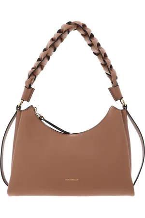 Coccinelle Leren Schoudertas Boheme Grana Double Shoulder Bag Lichtbruin