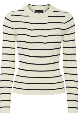 Pieces® Trui Pccrista Ls O-neck Knit Noos Bc 17115047 Birch/black Narr Dames