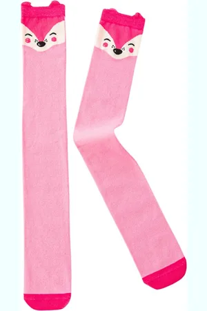 Merkloos Kniekousen - 1 paar kniekousen meisjes vosje roze - lange sokken - 6-12 jaar - 100% elastisch katoen - cadeau meisjes - dierenprint