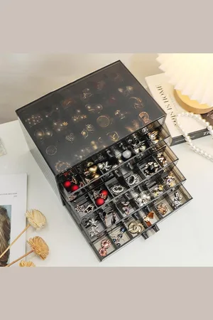 Merkloos Opbergdoos voor oorbellen - 5 laden - sieradenopslag - ringen - sieradenorganizer - zwart