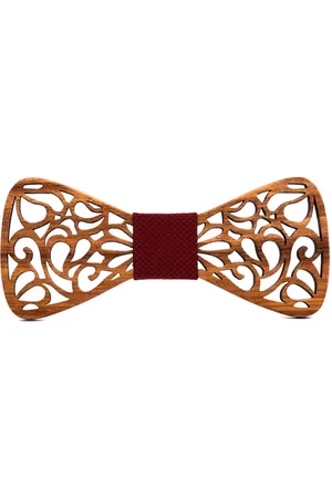 Merkloos DWIH - houten Vlinderdas - Vlinderstrik van hout - Flower serie - Hewitt - Rode stof