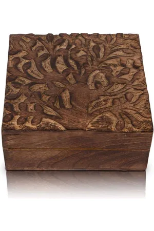 Merkloos Handgemaakte Decoratieve Houten Sieraden Doos Boom Van Leven Snijden Sieraden Organizer - Verjaardagscadeau Keepsake Box Schatkist Trinket Houder - Horloge Doos Opbergdoos 15 x 15 cm Huisverwarmende Geschenken