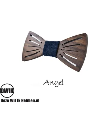Merkloos DWIH - houten Vlinderdas - Vlinderstrik van hout - Angel