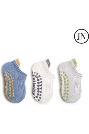 Merkloos JN Anti-Slip Babysokken – set van 3 - - Veilig, Comfortabel en Ideaal voor Actieve Dreumesen Baby Sokken - Katoen - Baby Sokjes - Antislip Sokken - Warme Sokken Kind - Dreumes Sokken - Veelkleurig