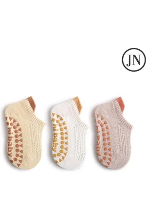 Merkloos JN Anti-Slip Babysokken – set van 3 - - Veilig, Comfortabel en Ideaal voor Actieve Dreumesen Baby Sokken - Katoen - Baby Sokjes - Antislip Sokken - Warme Sokken Kind - Dreumes Sokken - Veelkleurig
