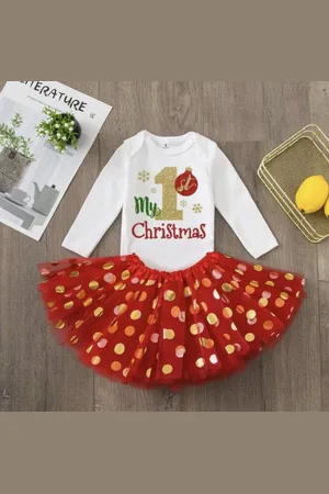 Merkloos Kerstoutfit - Kerstkleding - Mijn Eerste Kerst Baby
