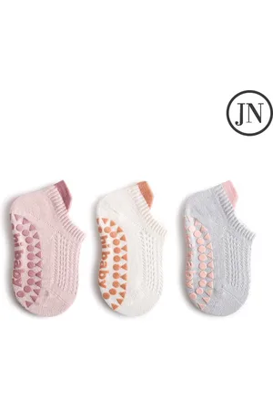 Merkloos JN Anti-Slip Babysokken – set van 3 - - Veilig, Comfortabel en Ideaal voor Actieve Dreumesen Baby Sokken - Katoen - Baby Sokjes - Antislip Sokken - Warme Sokken Kind - Dreumes Sokken - Veelkleurig