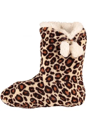 Apollo Dieren luipaardprint hoge sloffen/pantoffels voor dames - Pluche dierensloffen panterprint 40-42