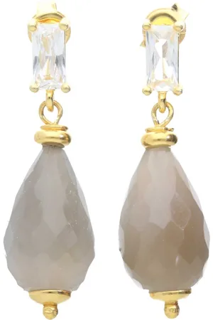 Bela Donaco Oorbellen Classic – 24K Verguld Sterling Zilver – Facet geslepen Maansteen – Zirkonia