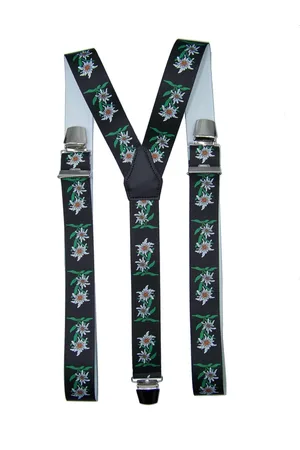 Flores Lederwaren Bretels Edelweiss (groen) met brede extra sterke stevige Clips