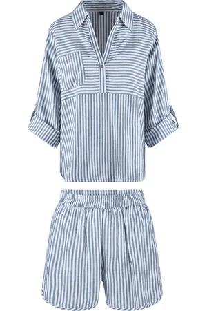 LingaDore Stripe Shortama Set Legion Blue - maat XL - /Wit