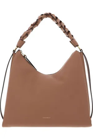 Coccinelle Leren Schoudertas Boheme Grana Double Shoulder Bag Lichtbruin