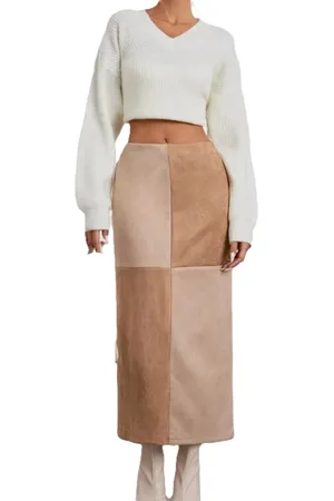 Merkloos Dames Lange Rok Suedine Collor Blok Design