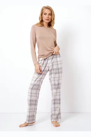Aruelle Dames Pyjama Adriane-Lange Mouwen & Broek-Zachte Viscose Top-Katoenen Broek-Ruitjesprint-