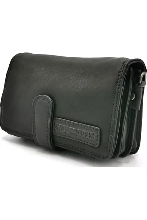 Hillburry Leren Schoudertas-Portemonnee-Telefoonhoes - Superhandig en Unisex (bxhxd) 19,5cm x 11,5cm x 6cm - met Extern Telefoonvak 17cm x 9cm x 1cm
