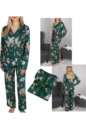 Produkt DISNEY Winnie the Pooh Groene damespyjama met lange mouwen, wijde pijpen, knoopsluiting, geschenk
