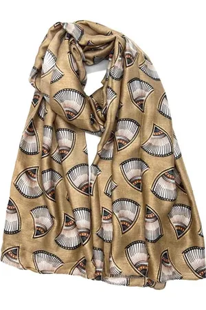 Merkloos Lange dames sjaal Annie fantasiemotief schelpenmotief bruin zwart wit goud