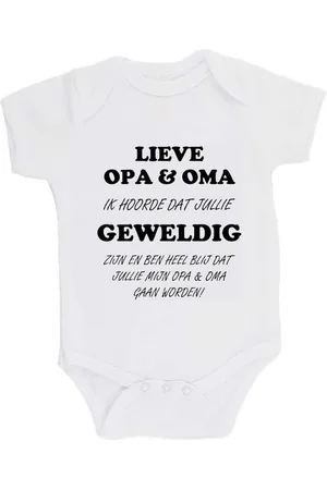 Merkloos 100% katoenen Romper "Lieve opa & oma ik hoorde dat jullie geweldig zijn en ben heel blij dat jullie mijn opa & oma gaan worden!" Unisex Katoen Wit/zwart