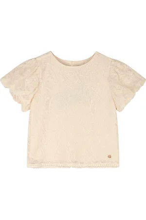 NoNo Zomer blouse meisjes Ivoor wit - geborduurd mesh - pofmouw - korte mouw - Tessy