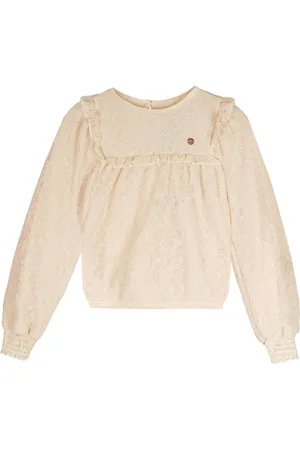 NoNo Zomer blouse meisjes wit - geborduurd mesh - lange mouw - Tirzy