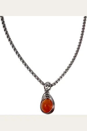 esde2 60cm x 3mm Jasseron-Ketting + Orange Drakenader Agaatsteen Hanger Dames - RVS - Handgemaakt Visgraattechniek Steen Hanger