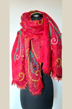 Merkloos Kasjmier Wollen Dames Sjaal - 180 x 70 cm - Fuchsia