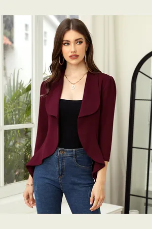 Merkloos Dames Blazer 3/4 Mouw Bolero Blazer Jasje Open Voorzijde Kantoor Blazer Uitloper Revers Casual Vest Jas Pakken L