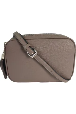Merkloos Flora&Co - Paris - Crossbody handtas - 2 vakken met rits - instelbare riem - donker taupe - lange riem 130cm