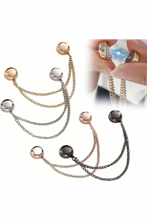 Merkloos Vestclip Magnetisch - 4 Stuks - Vestklem - Magneet Broche Mini - Met Kettinkjes - Vestsluiting Dames - Vestclip Dames - Vestspeld - Vestclip - Magnetische Broche - Hoofddoek Magneet - Sjaal - Blouse - Gebreide Jas - Jurken - Jas - Antislip